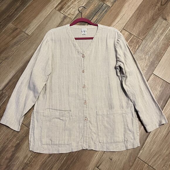 Eileen Fisher 100% Linen Button Down Top Long Sleeve Pockets Small - Picture 1 of 6
